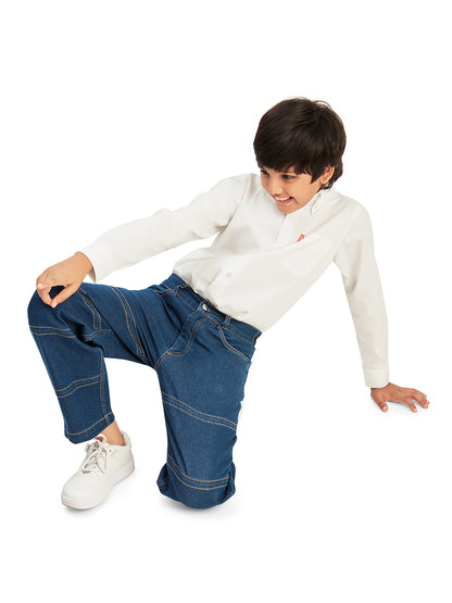 Olele® Boys Cotton Denim Double Stitch Jeans Pant - Dark Blue