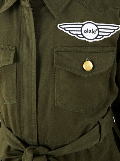 Olele® Girls Brooklyn Boiler Suit with Zipper Opening - Olive Cotton