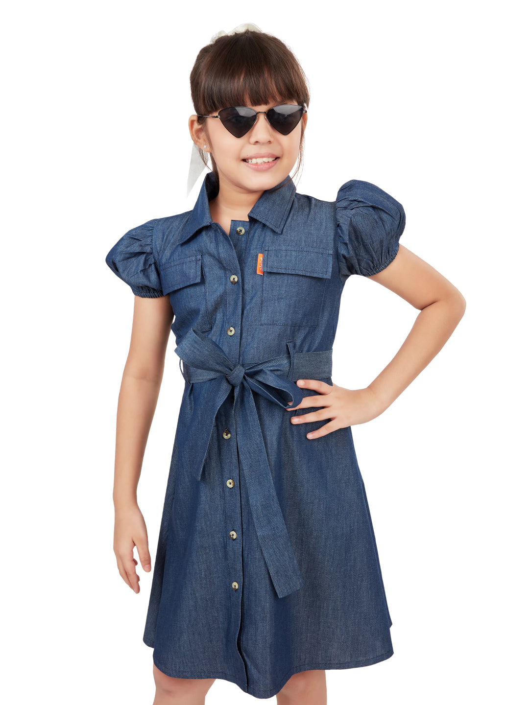 Olele® Girls Shepherd's Bush Cotton Denim Dress - Indigo Blue
