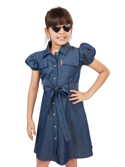 Olele® Girls Shepherd's Bush Cotton Denim Dress - Indigo Blue