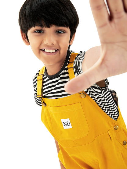Olele® Full Length Signature Hemfold Yellow Cotton Dungaree - Boys