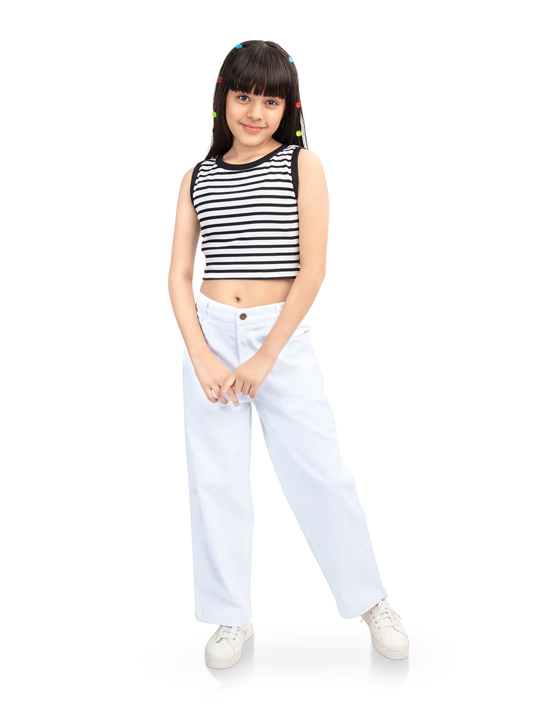 Olele® Girls Relaxed Fit White Cotton Denim Jeans