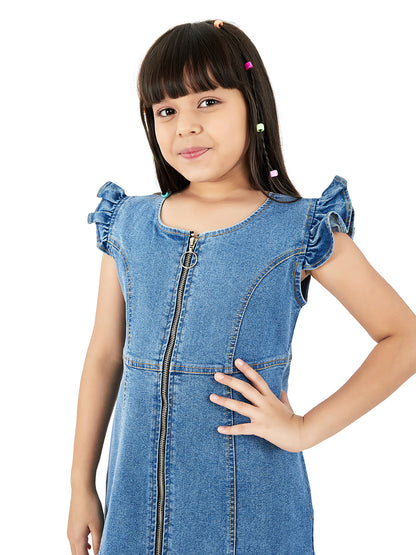 Olele® Chelsea Cotton Denim Dress with Metal Zipper Opening