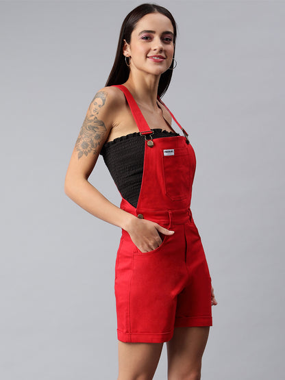 OLELE OVERALLS® Women's Cotton Twill Dungaree Playsuit - Crimson Red