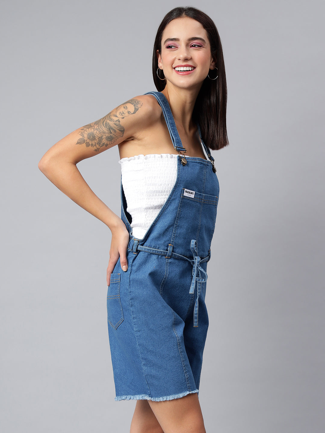 OLELE OVERALLS® Women's Denim Dungaree Playsuit with Matching Stings