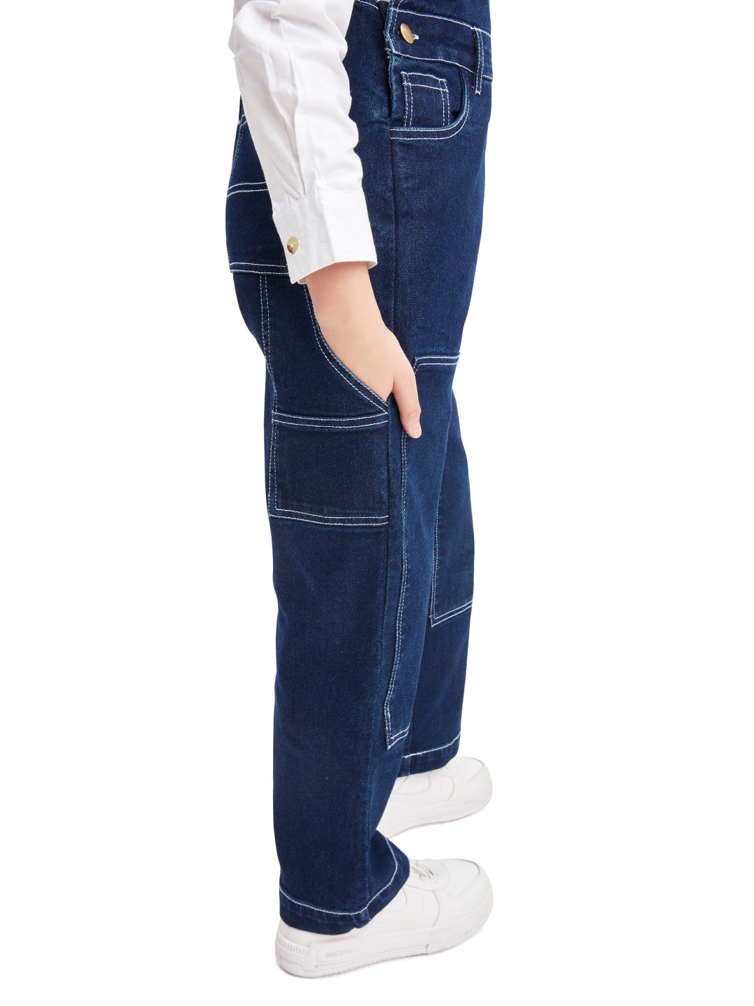 Olele® Girls Carpenter Dungaree - Raw Cotton Denim