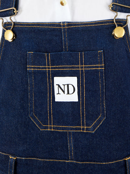 Close Up of Girls Raw Cotton Denim Vanilla Dungaree