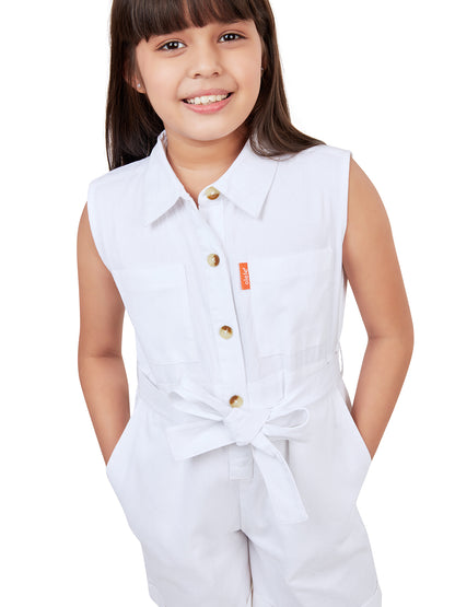 Olele® Girls Romi Cotton Twill Romper - Bright White