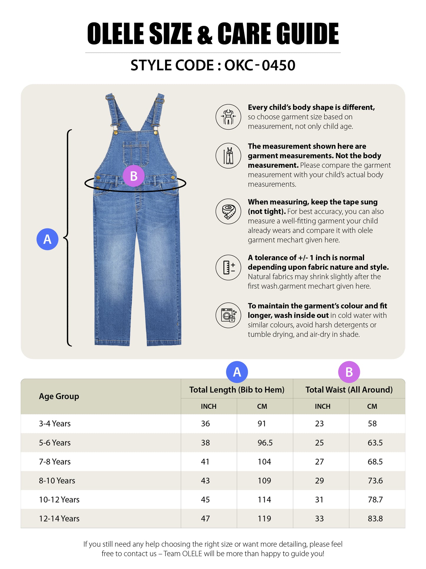Olele® Boys Vanilla Cotton Denim Dungaree