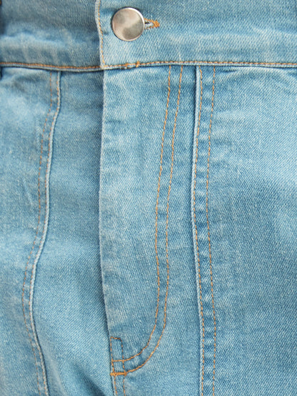 Olele® Boys Cotton Denim 7 Pockets Cargo Joggers Jeans Pant - Light Blue