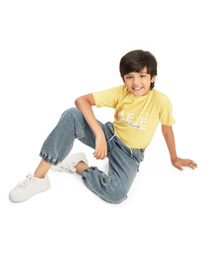 Olele® Boys Cotton Denim Pull On Joggers Jeans - Faded Blue