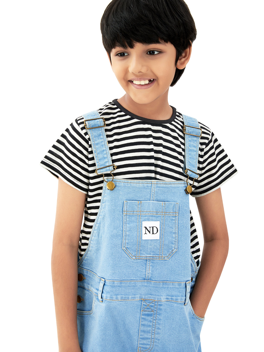 Olele®  Full Length Ombre Bio Washed Cotton Denim Dungaree - Boys