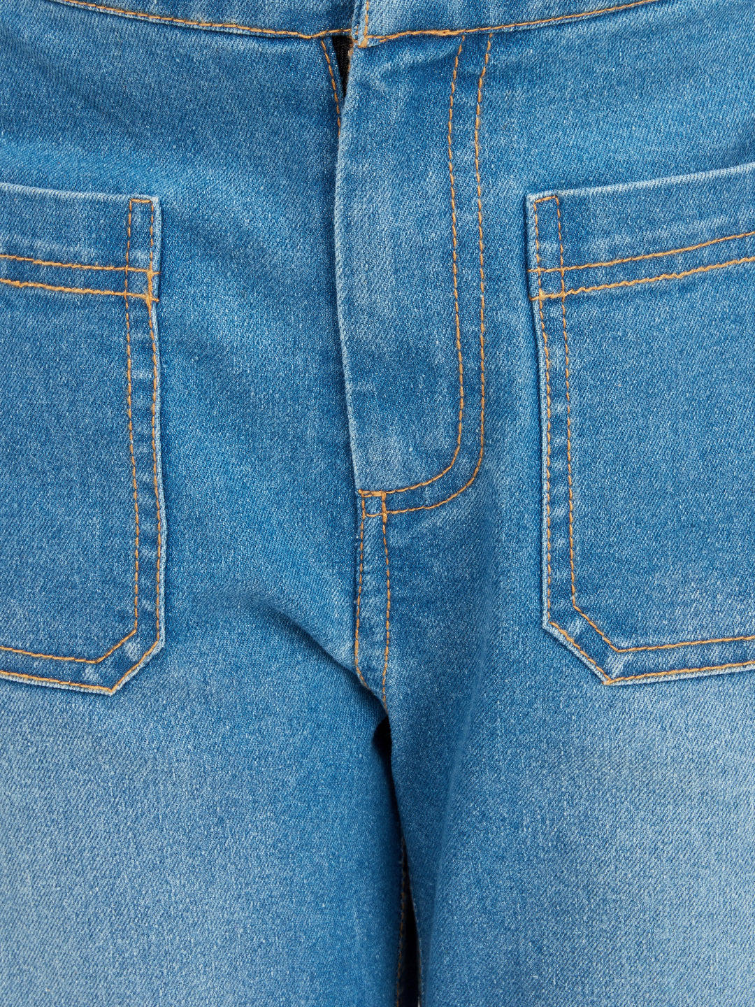 Olele® Girls Windsor Wide Leg Cotton Denim Jeans Regular Fit Stretchable (Elasticated Waist)  - Indigo Blue