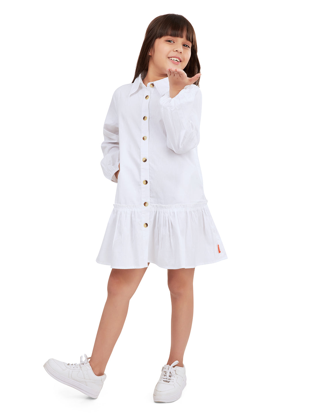 Olele® Girls Mint Cotton Dress - White