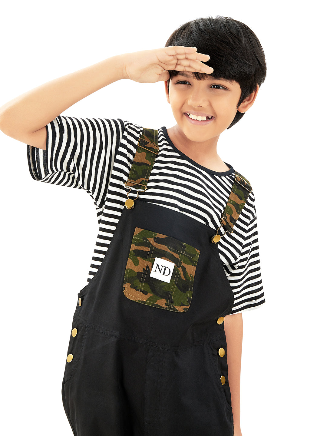 Olele® Boys Labra Cotton Twill Dungaree - Black and Camouflage