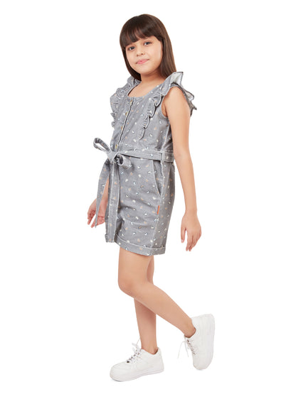 Olele® Girls Regina Ruffle Corduroy Romper - Grey Printed