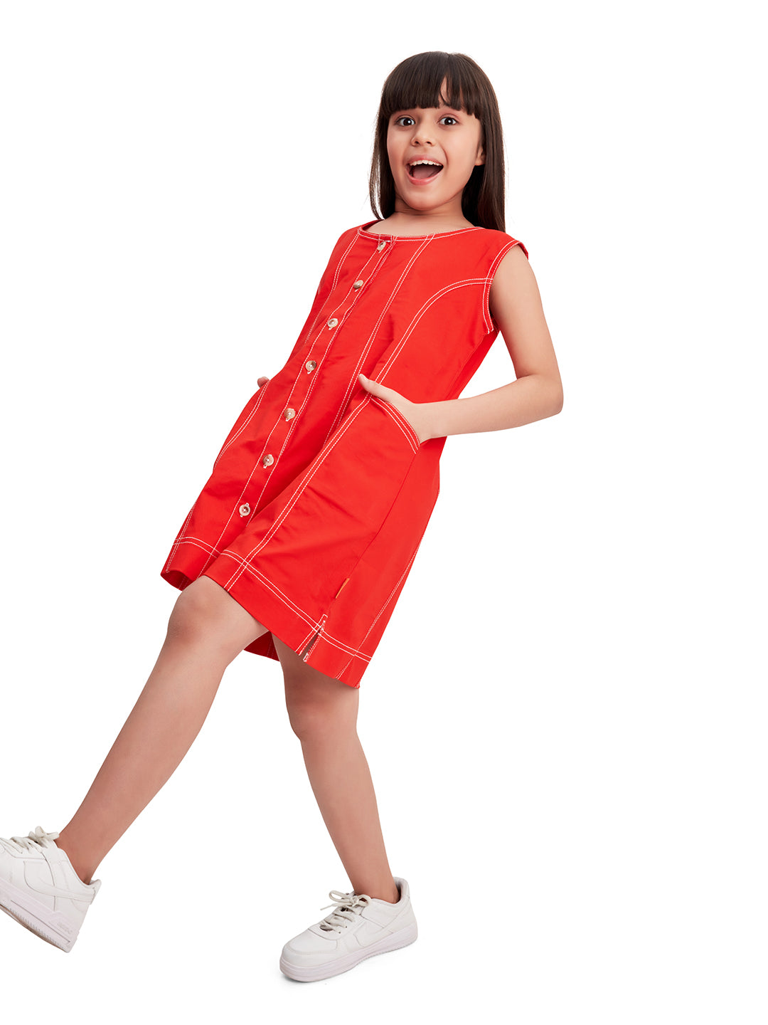 Olele® Girls Ashley A-Line Dress in Red Cotton