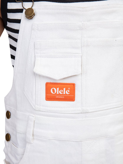 Olele® Girls White Cotton Denim Romper Dungaree