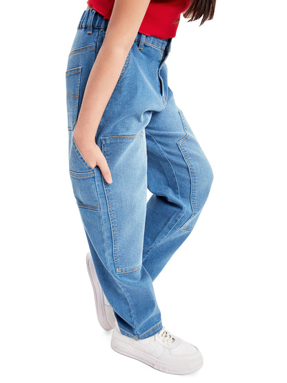 Olele® Girls Carpenter Jeans Pant - Cotton Denim
