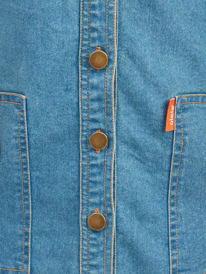 Olele® Girls Vanilla Cotton Denim Dungaree Dress - Blue