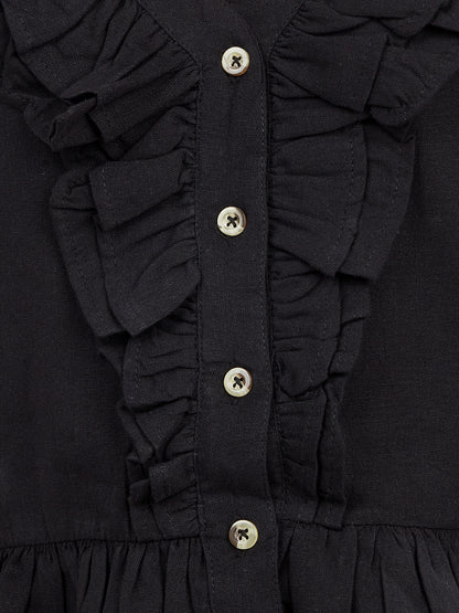 Olele® Girls Victoria Ruffle Top - Pure Black Mill Made Cotton