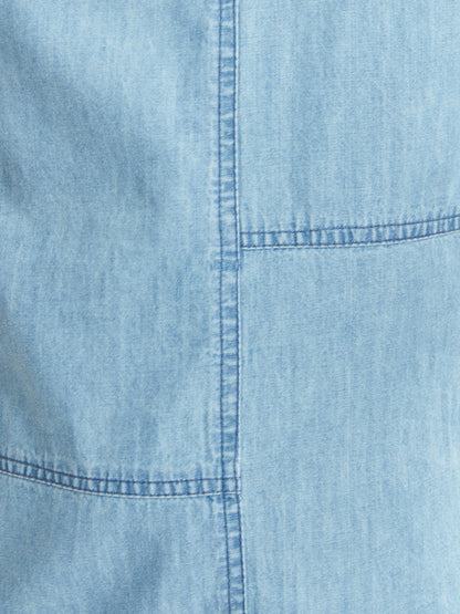 Olele® Girls Rohtak Ruffle Cotton Denim Dress - Light Blue