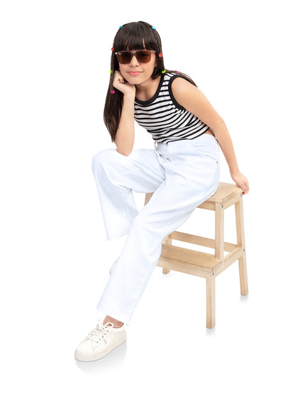 Olele® Girls Relaxed Fit White Cotton Denim Jeans