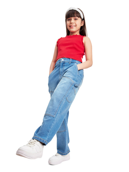 Olele® Girls Carpenter Jeans Pant - Cotton Denim