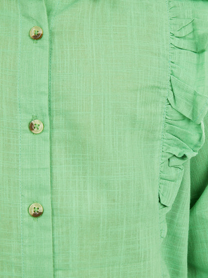 Olele® Girls Regina Full Sleeve Cotton Linen Shirt - Parrot Green
