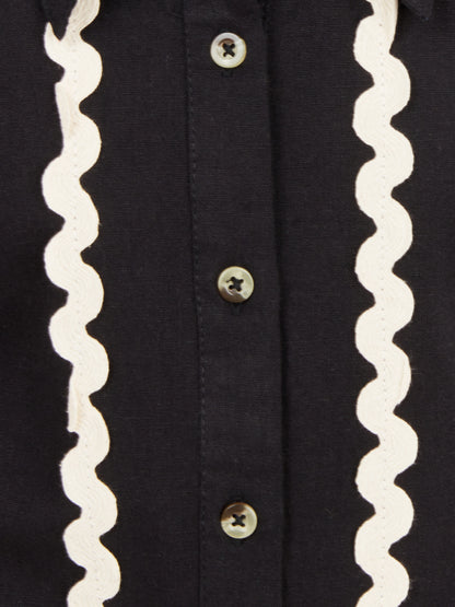 Olele® Girls Full Sleeve Linen Lace Shirt - Black