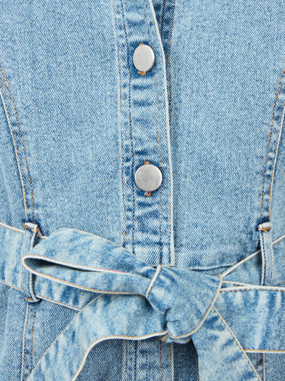Olele® Girls Dallas Denim Full Sleeve Dress - Light Blue