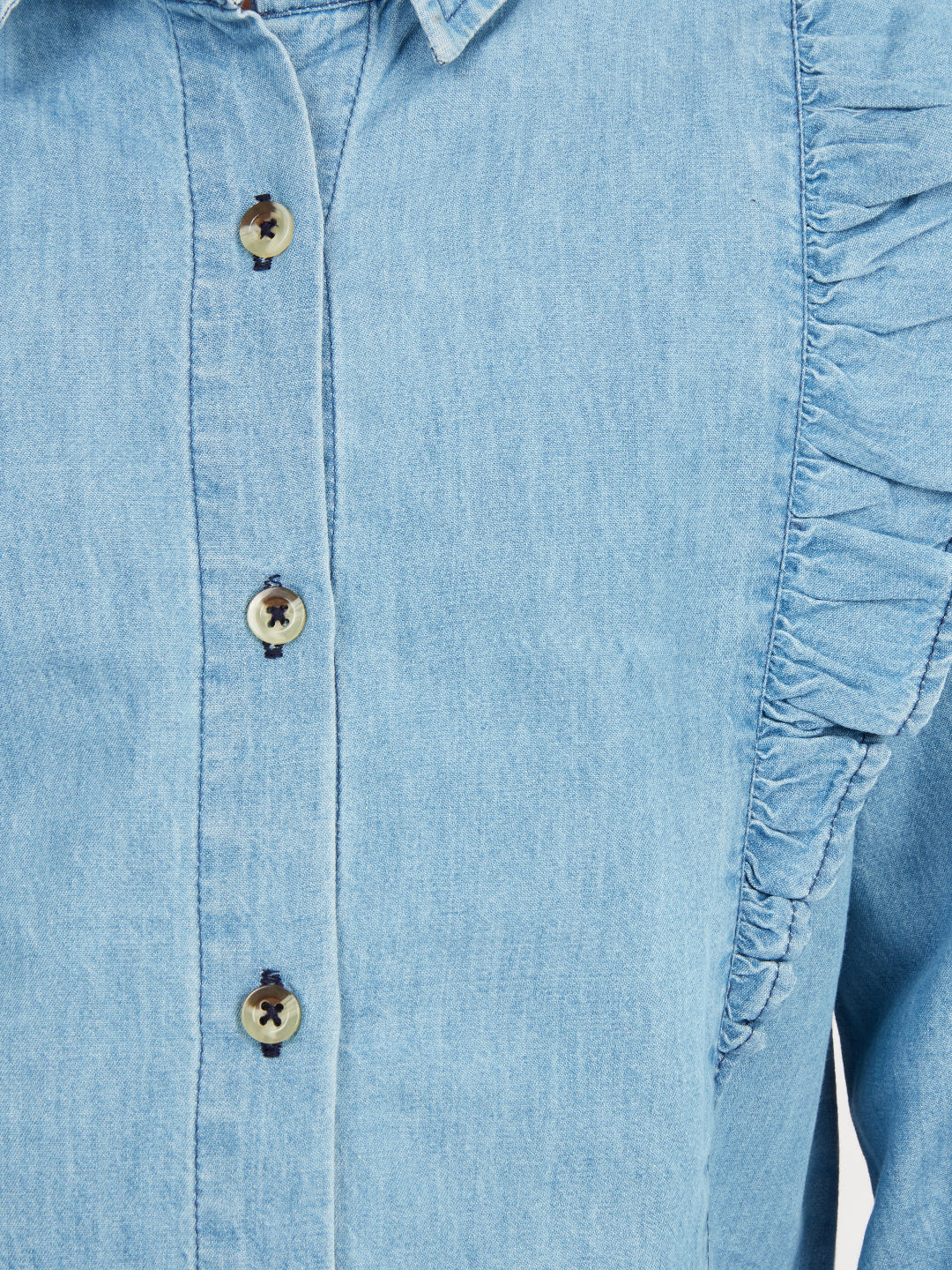 Olele® Girls Regina Full Sleeve Linen Denim Shirt - Light Blue