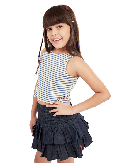 Olele® Girls Cotton Denim Smocked Skirt with Safety Pant