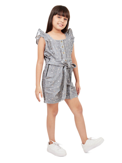 Olele® Girls Regina Ruffle Corduroy Romper - Grey Printed