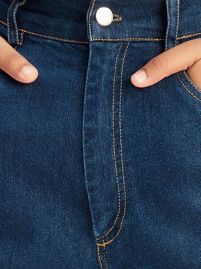 Olele® Boys Cotton Denim Double Stitch Jeans Pant - Dark Blue