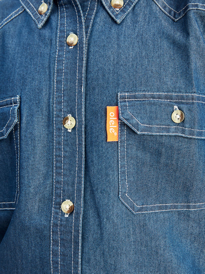 Olele® Boys Full Sleeves Button Down Cotton Light Denim Shirt - Blue