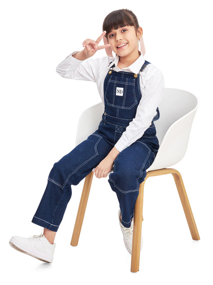 Olele® Girls Carpenter Dungaree - Raw Cotton Denim