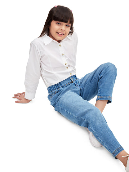 Olele® Girls Regular Fit Stretchable Vanilla Cotton Denim Jeans Pant