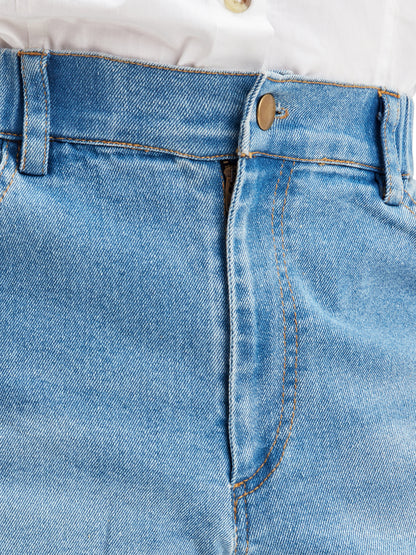 Detailed Shot of Olele® Girls Regular Fit Stretchable Distressed Wash Vanilla Jeans Pant - Cotton Denim