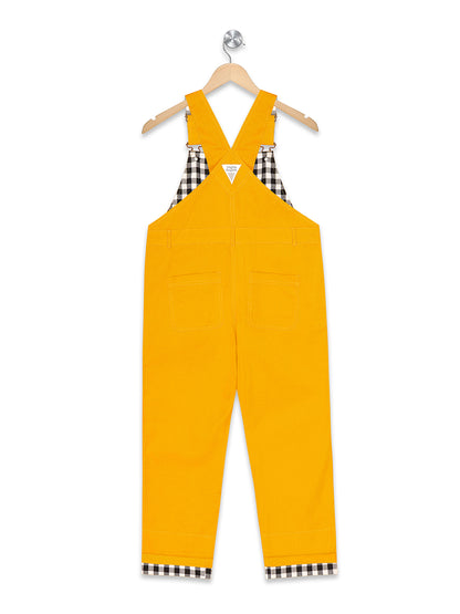 Olele®  Full Length Signature Hemfold Yellow Cotton Dungaree - Girls