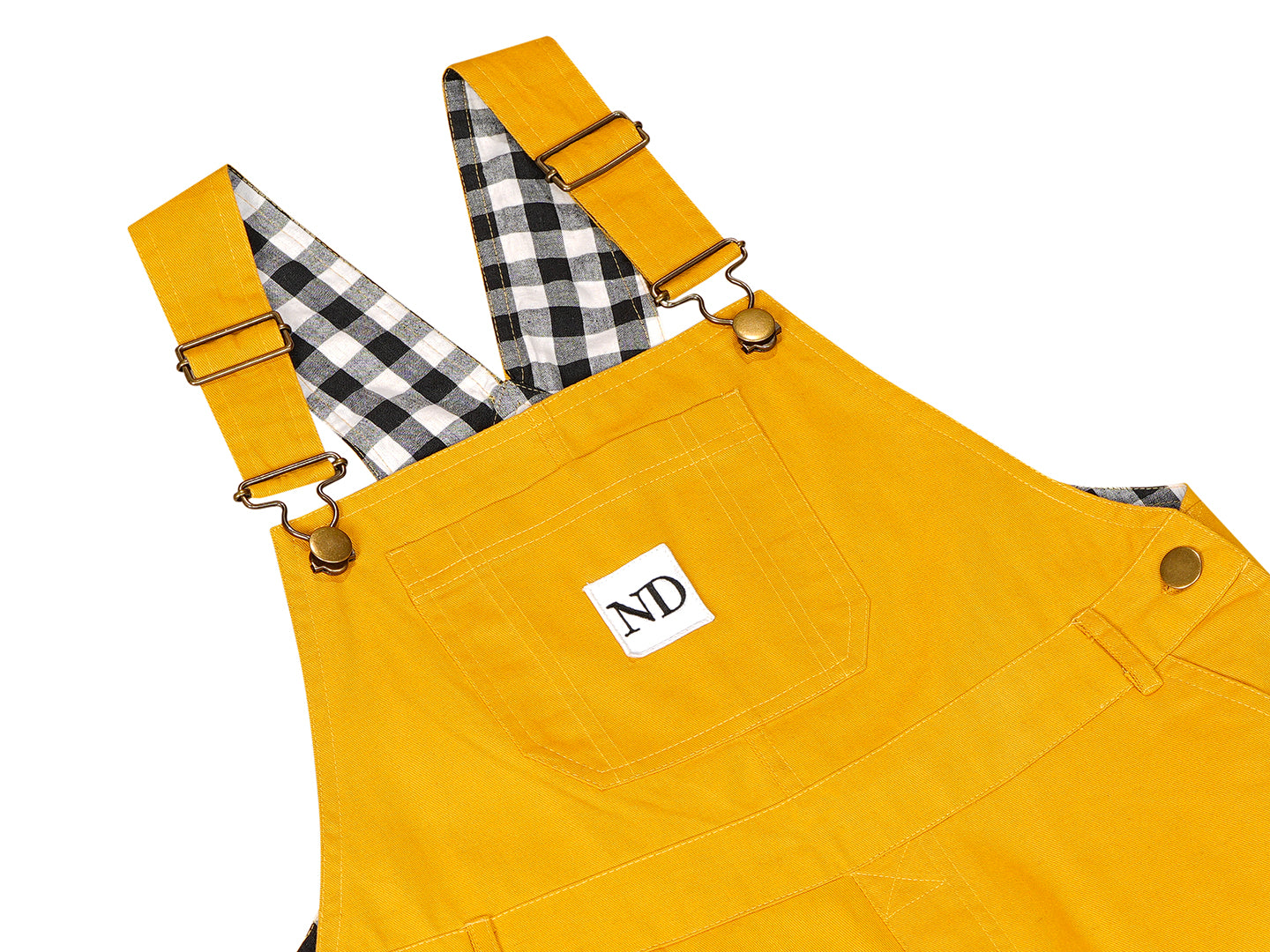 Olele®  Full Length Signature Hemfold Yellow Cotton Dungaree - Girls