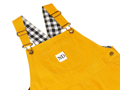 Olele®  Full Length Signature Hemfold Yellow Cotton Dungaree - Girls
