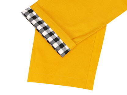 Olele®  Full Length Signature Hemfold Yellow Cotton Dungaree - Girls