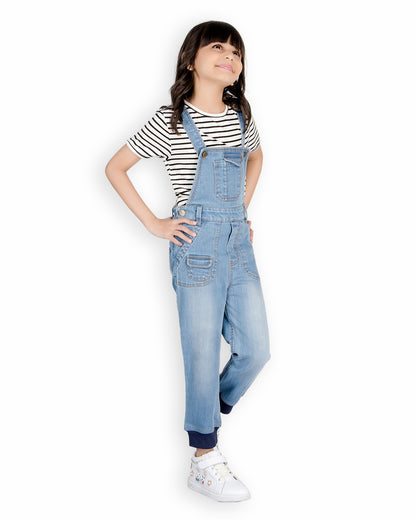 Olele® Girls Joggers Denim Dungaree