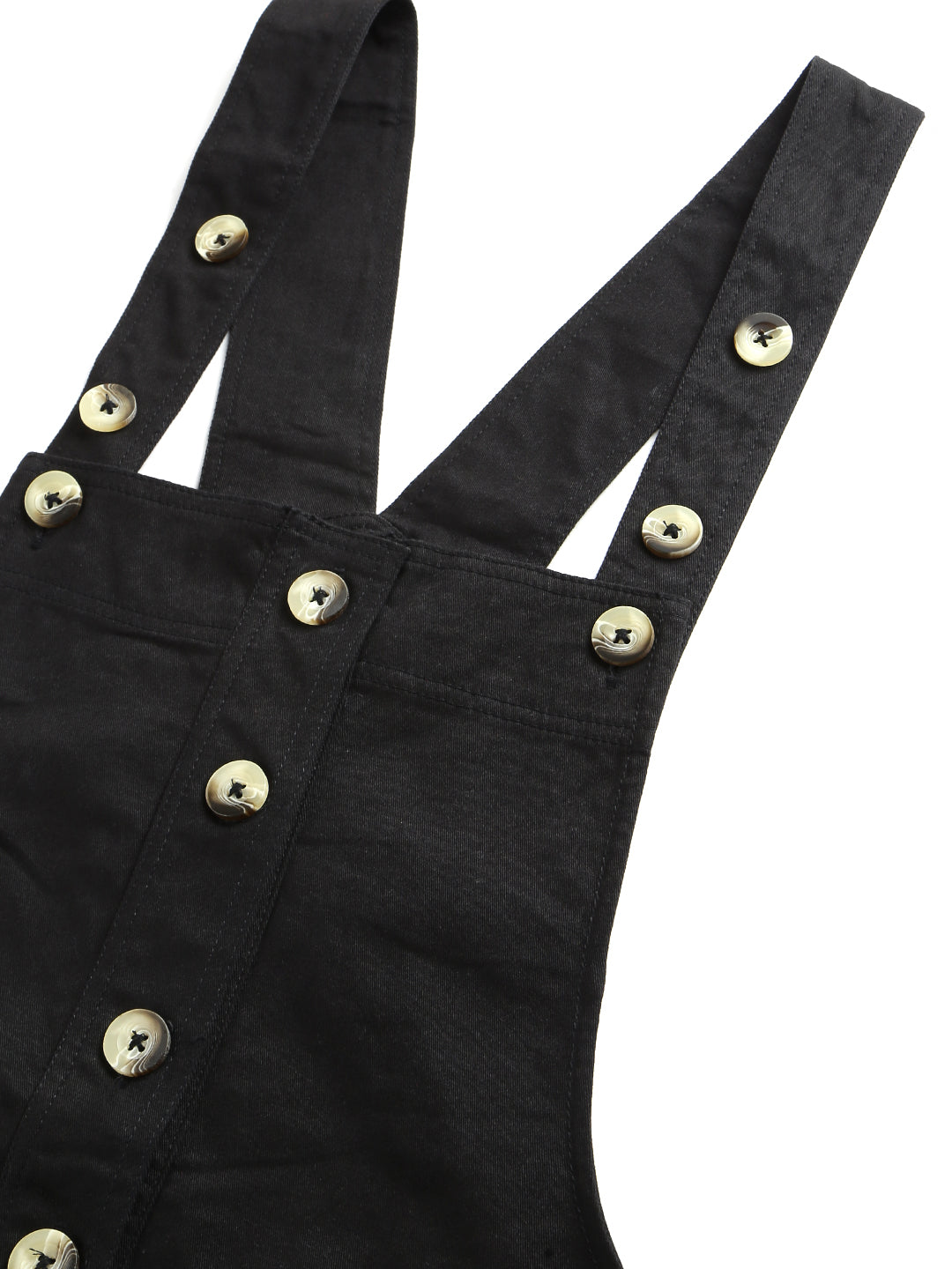 OLELE OVERALLS® Women's Dungaree Dress with Front Button Opening - Ebony Black