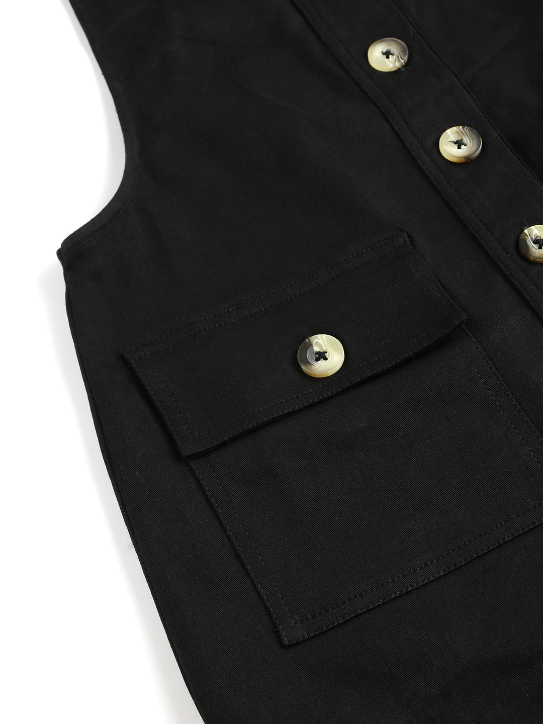OLELE OVERALLS® Women's Dungaree Dress with Front Button Opening - Ebony Black