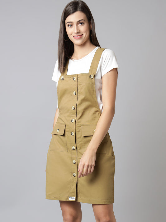 OLELE OVERALLS® Cotton Twill Womenswear Dungaree Dress - Khaki
