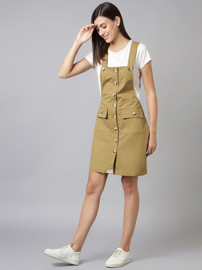 OLELE OVERALLS® Cotton Twill Womenswear Dungaree Dress - Khaki