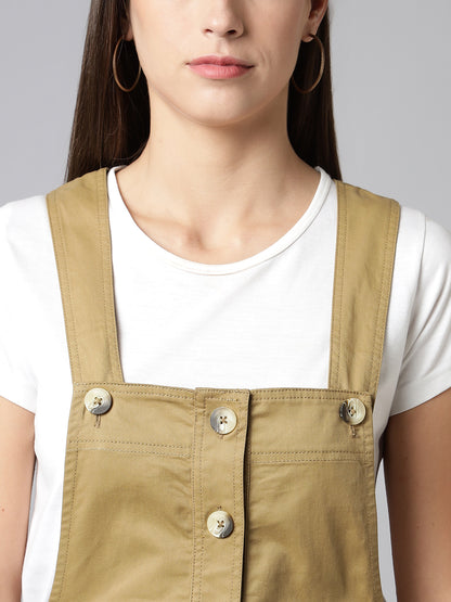 OLELE OVERALLS® Cotton Twill Womenswear Dungaree Dress - Khaki