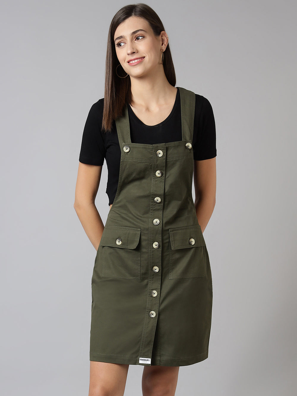 OLELE OVERALLS® Cotton Twill Womenswear Dungaree Dress - Olive Green